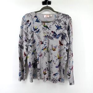 Quacker Factory Cardigan Sequin Butterfly Bird Whimsy Large Womens Sweater Knit
